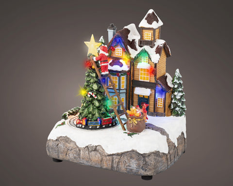 LED Szene Santa am Baum bunt 16x19x22cm