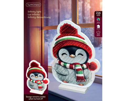 Led infinity pinguin bunt 1.3x27x37cm mit rotem, grünem und weißem strickhut und passendem schal led-ledlicht