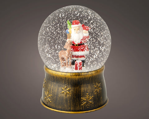 LED Schneekugel Santa gold warmweiße LED 13x17.5cm