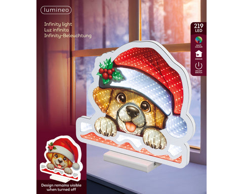 Led infinity hund bunt 1.3x32.5x30cm mit weihnachtshut und fröhlichem cartoon-design als fensterlicht