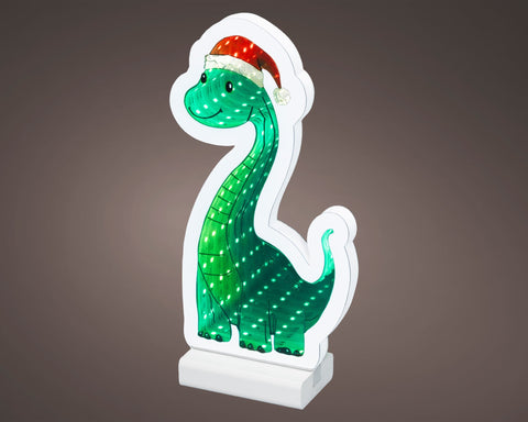 Led infinity dino warmweiße led dinosaurier licht mit grüner farbe und rotem weiße santa hut mit leuchtpunkten