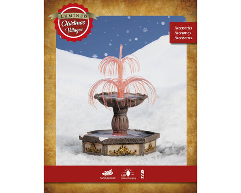 Led brunnen farbwechsel handbemalter brunnen mit dunkelsteinbasis und goldverzierung pink beleuchteter wasserfall im schnee
