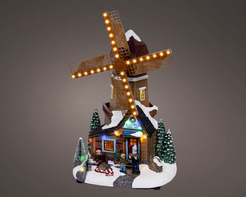 Festliche polyresin windmühle mit led beleuchtung und brauner holzstruktur für dauerbetrieb indoor