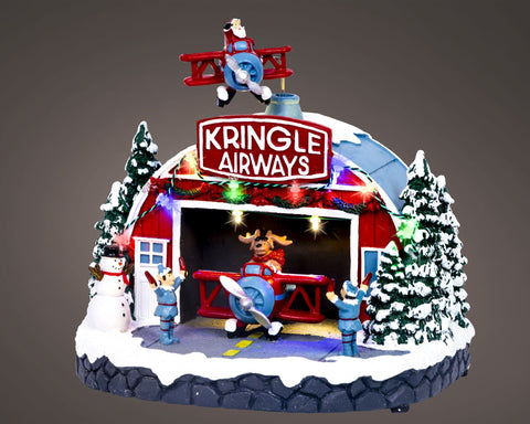 Rotes und weißes kringle airways weihnachtliches polyresin led szene mit blinkeffekt und beleuchtung für innenbereich