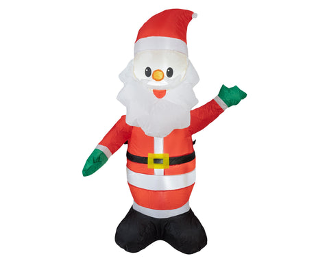 Led aufblasbarer santa in rot und weiß mit kaltweißer led beleuchtung grünen handschuhen und fröhlicher winkpose