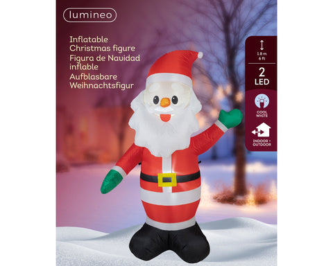 Led aufblasbarer santa in rot und weiß mit grünen handschuhen, schwarzen stiefeln und gelbem gürtel, 60x115x180 cm