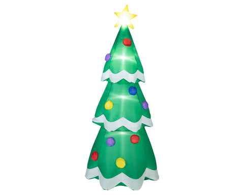 Grüner aufblasbarer weihnachtsbaum mit leuchtendem gelbem stern und bunten kugeln im led aufblasbarer bär 80x80x190cm