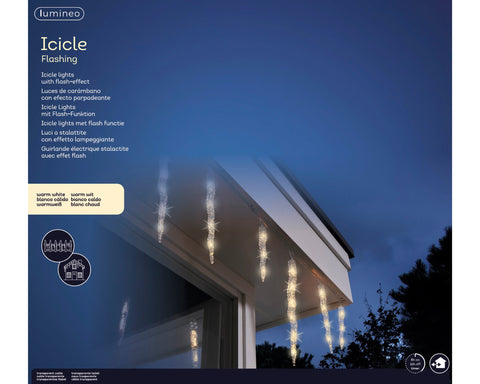 LED Icicle Lichterkette Flash-Effekt Outdoor transparent warmweiße LED 300x39cm