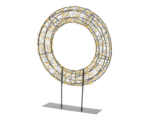 LED Kranz auf Ständer Outdoor schwarz klassischwarme LED 7x38x51cm