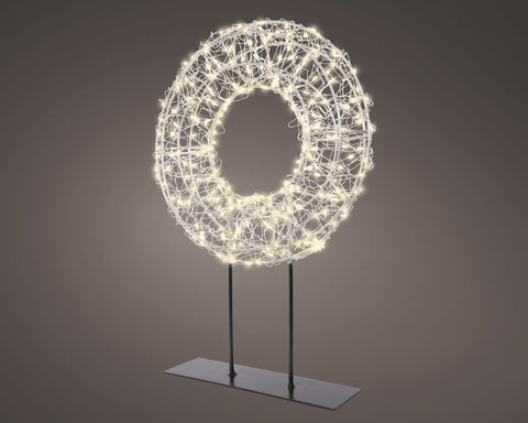 LED Kranz auf Ständer Outdoor silber warmweiße LED 7x28x38cm