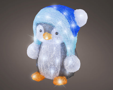 LED Pinguin Acryl Outdoor blue kaltweiße LED 24.5x27x33cm