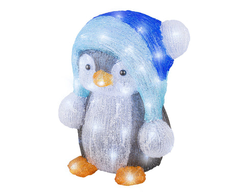 LED Pinguin Acryl Outdoor blue kaltweiße LED 24.5x27x33cm