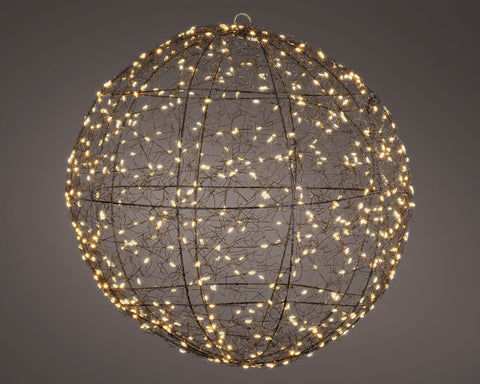 Mikro-led kugel klassischwarm 38 cm outdoor mit warmweißen led-lichtern auf dunklem metallrahmen als dekorative leuchte
