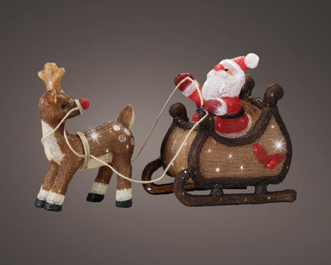 LED Santa auf Schlitten Acryl Outdoor kaltweiße LED 82.5x33x47cm