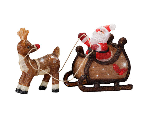 LED Santa auf Schlitten Acryl Outdoor kaltweiße LED 82.5x33x47cm