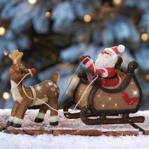 LED Santa auf Schlitten Acryl Outdoor kaltweiße LED 82.5x33x47cm