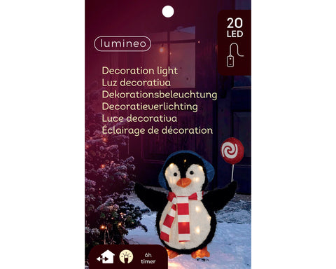 LED Pinguin Stoff Outdoor warmweiße LED 16x34x43cm