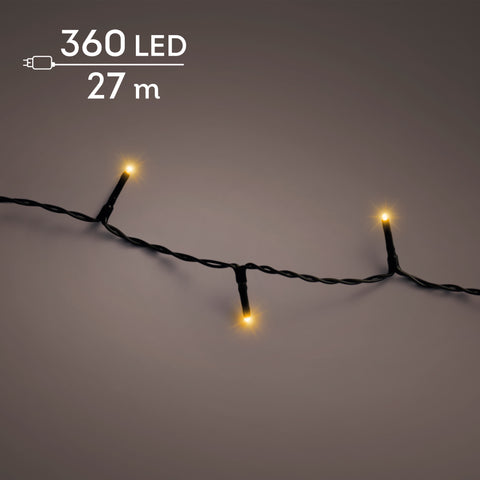 Led-lichterkette basic klassischwarm mit 360 warmweißen leds und schwarzem gedrehtem kabel auf 27 m länge