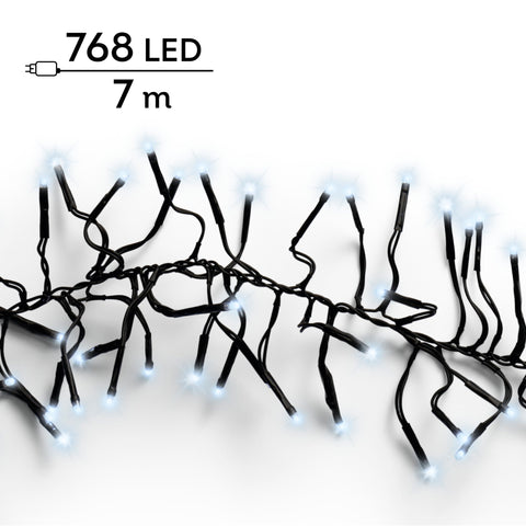 LED Lichterkette Cluster 8 Leuchtmodi Outdoor schwarz 768 kaltweiße LED 700cm