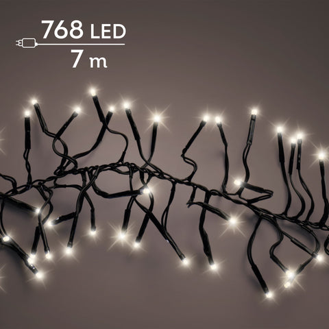 LED Lichterkette Cluster 8 Leuchtmodi Outdoor schwarz 768 warmweiße LED 700cm