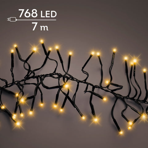 LED Lichterkette Cluster 8 Leuchtmodi Outdoor schwarz 768 klassischwarme LED 700cm