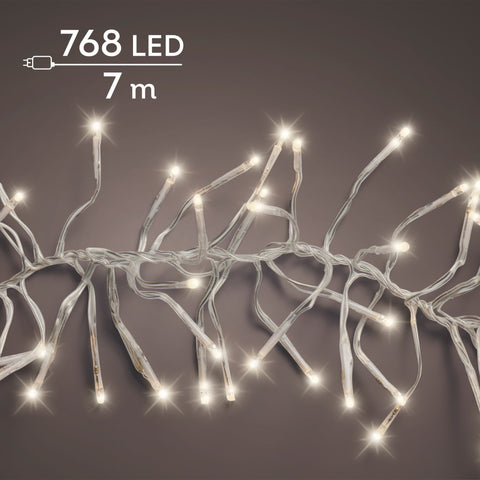 LED Lichterkette Cluster 8 Leuchtmodi Outdoor transparent 768 warmweiße LED 700cm
