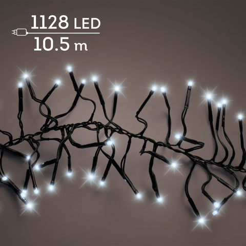LED Lichterkette Cluster 8 Leuchtmodi Outdoor schwarz 1128 kaltweiße LED 1050cm