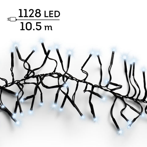 LED Lichterkette Cluster 8 Leuchtmodi Outdoor schwarz 1128 kaltweiße LED 1050cm