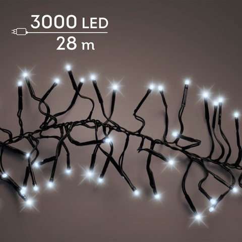 LED Lichterkette Cluster 8 Leuchtmodi Outdoor schwarz 3000 kaltweiße LED 2800cm