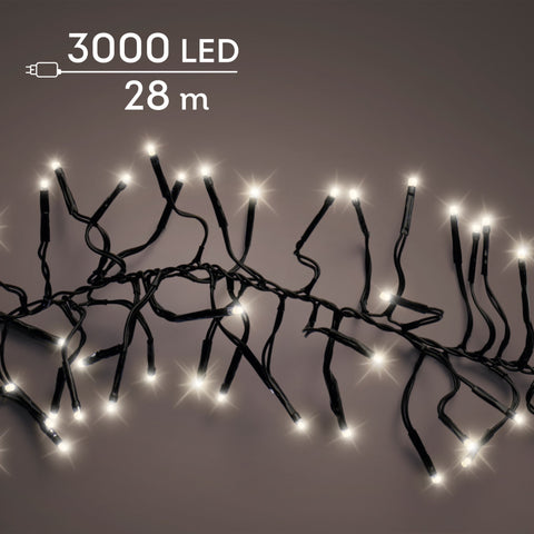 LED Lichterkette Cluster 8 Leuchtmodi Outdoor schwarz 3000 warmweiße LED 2800cm