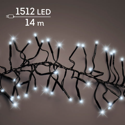 LED Lichterkette Cluster 8 Leuchtmodi Outdoor schwarz 1512 kaltweiße LED 1400cm