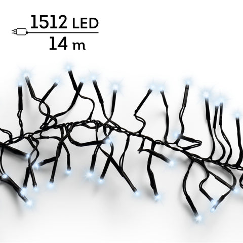 LED Lichterkette Cluster 8 Leuchtmodi Outdoor schwarz 1512 kaltweiße LED 1400cm