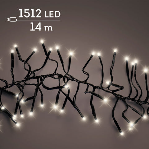 LED Lichterkette Cluster 8 Leuchtmodi Outdoor schwarz 1512 warmweiße LED 1400cm