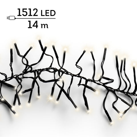 LED Lichterkette Cluster 8 Leuchtmodi Outdoor schwarz 1512 warmweiße LED 1400cm