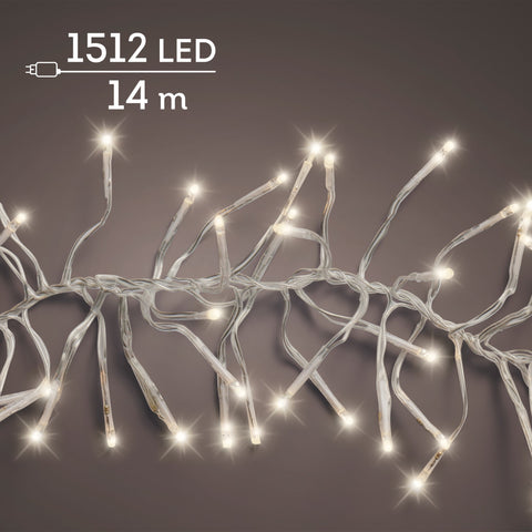 LED Lichterkette Cluster 8 Leuchtmodi Outdoor transparent 1512 warmweiße LED 1400cm