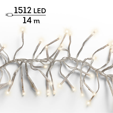 LED Lichterkette Cluster 8 Leuchtmodi Outdoor transparent 1512 warmweiße LED 1400cm
