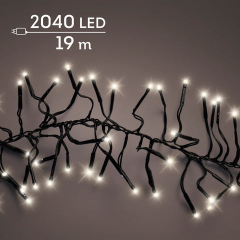 LED Lichterkette Cluster 8 Leuchtmodi Outdoor schwarz 2040 warmweiße LED 1900cm