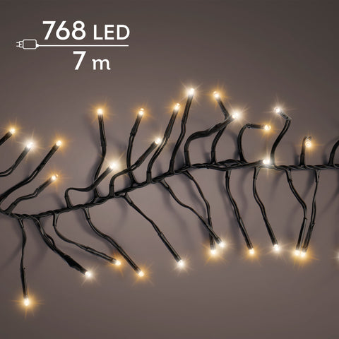 LED Lichterkette Cluster 8 Leuchtmodi Outdoor schwarz 768 warmweiße & klassischwarme LED 700cm