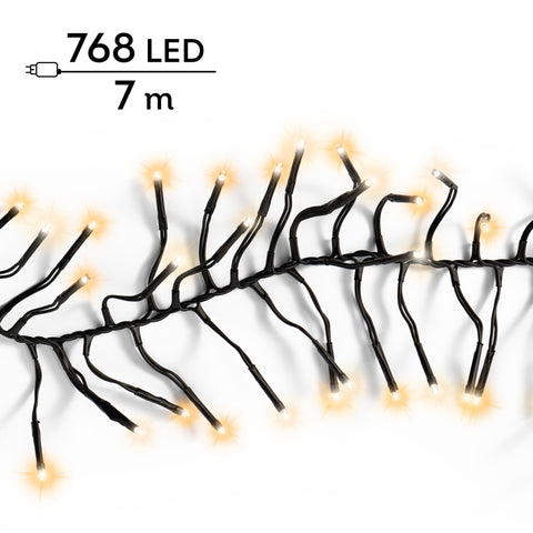 LED Lichterkette Cluster 8 Leuchtmodi Outdoor schwarz 768 warmweiße & klassischwarme LED 700cm