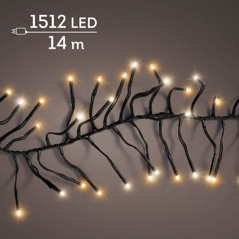 LED Lichterkette Cluster 8 Leuchtmodi Outdoor schwarz 1512 warmweiße & klassischwarme LED 1400cm