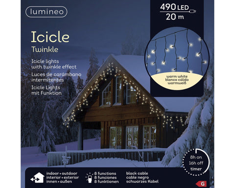LED Icicle Lichterkette 8 Leuchtmodi Outdoor schwarz 490 warmweiße LED 2000x50cm