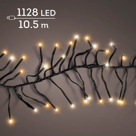 LED Lichterkette Cluster 8 Leuchtmodi Outdoor schwarz 1128 warmweiße & klassischwarme LED 1050cm