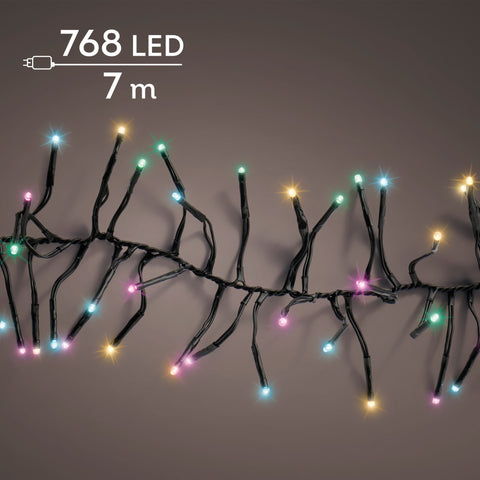 LED Lichterkette Cluster 8 Leuchtmodi Outdoor schwarz 768 softbune LED 700cm