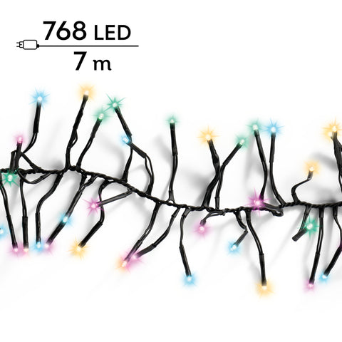 LED Lichterkette Cluster 8 Leuchtmodi Outdoor schwarz 768 softbune LED 700cm