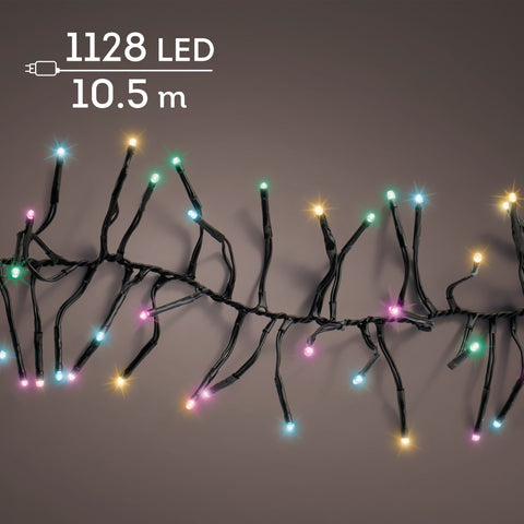 LED Lichterkette Cluster 8 Leuchtmodi Outdoor schwarz 1128 softbune LED 1050cm
