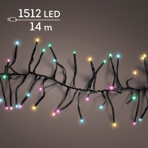 LED Lichterkette Cluster 8 Leuchtmodi Outdoor schwarz 1512 softbune LED 1400cm