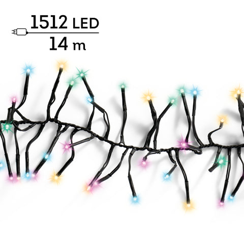 LED Lichterkette Cluster 8 Leuchtmodi Outdoor schwarz 1512 softbune LED 1400cm