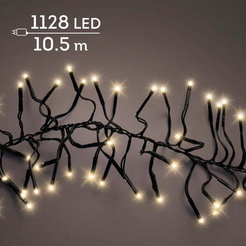 LED Lichterkette Cluster 8 Leuchtmodi Outdoor schwarz 1128 softgoldene LED 1050cm