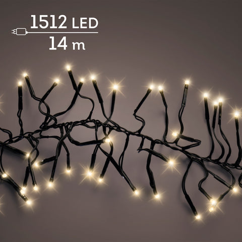 LED Lichterkette Cluster 8 Leuchtmodi Outdoor schwarz 1512 softgoldene LED 1400cm