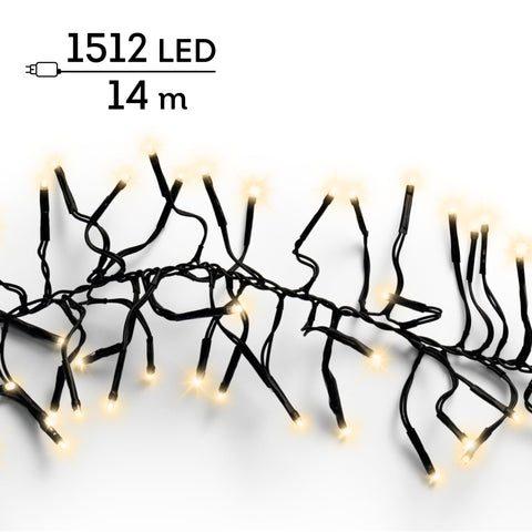 LED Lichterkette Cluster 8 Leuchtmodi Outdoor schwarz 1512 softgoldene LED 1400cm